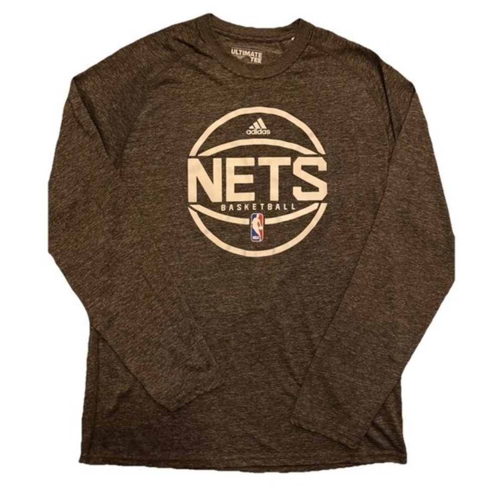 Brooklyn Nets Adidas Mens Grey Pre-Game Ultimate Synthetic Long Sleeve T-Shirt L
